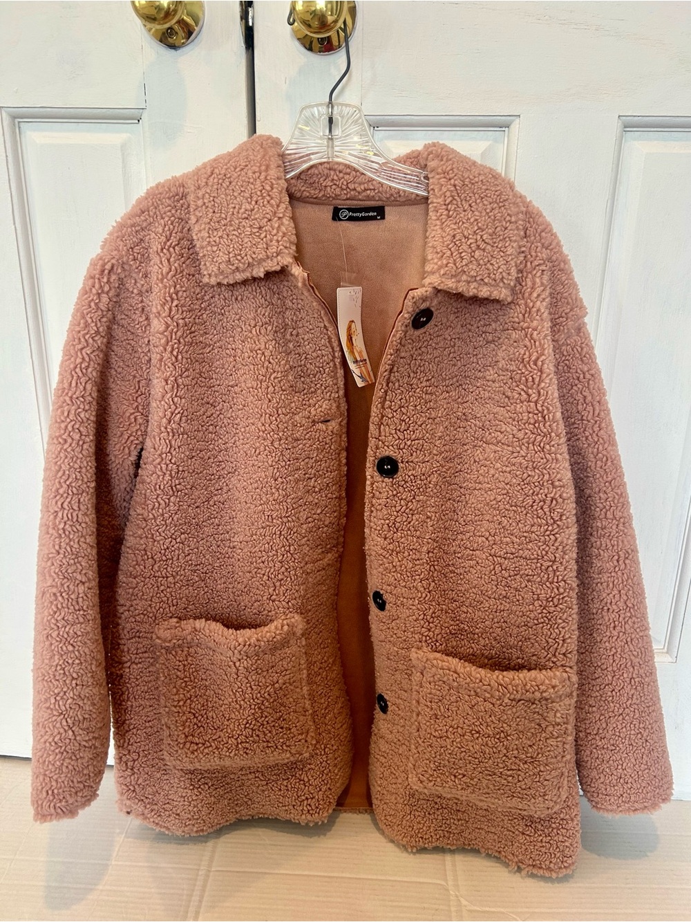 Women's Teddy Fleece Button-Front Coat in Dusty Pink